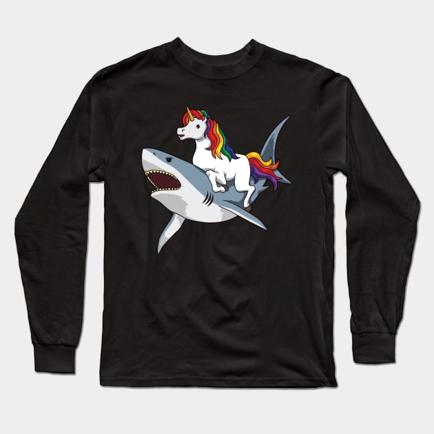 Unicorn Riding Shark Long Sleeve T-Shirt by Aratack Kinder